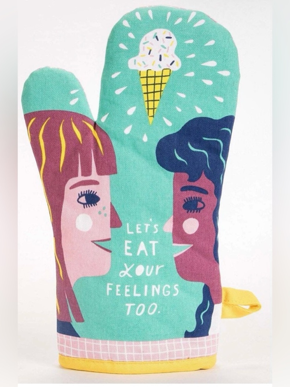 BLUE Q Oven Mitt Potholder Funny NEW w/out Tags “Let's Eat Your Feelings Too "